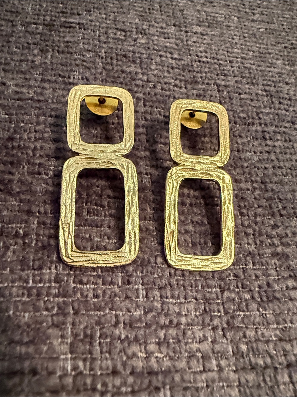 Textured Gold Double-Rectangle Drop Earrings - Women Jewelry